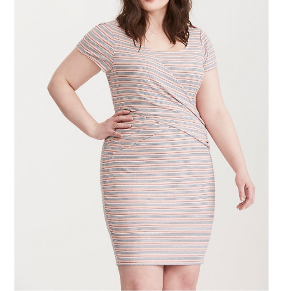 TORRID MULTI STRIPED RIBBED BODYCON DRESS PINK 1